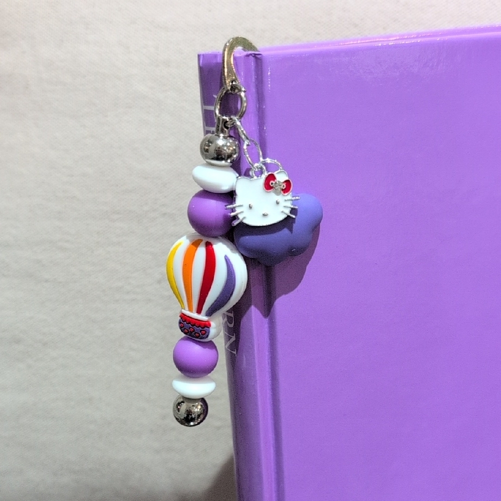 Hello kitty Purple Hot Air Balloon Bookmark Charm Handmade